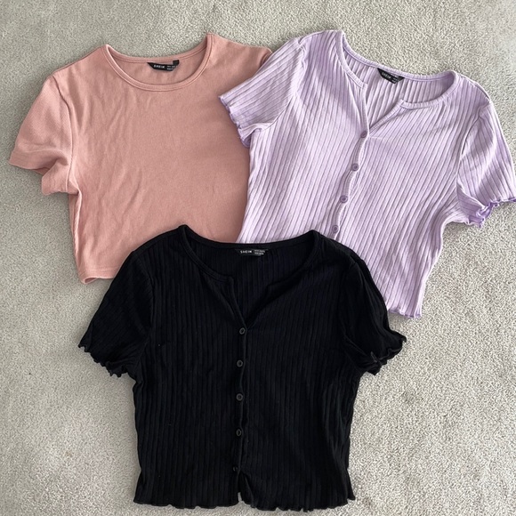 SHEIN Tops - 🎀 SHEIN 3 Pack Cropped Button-Up T-Shirts | Size S |